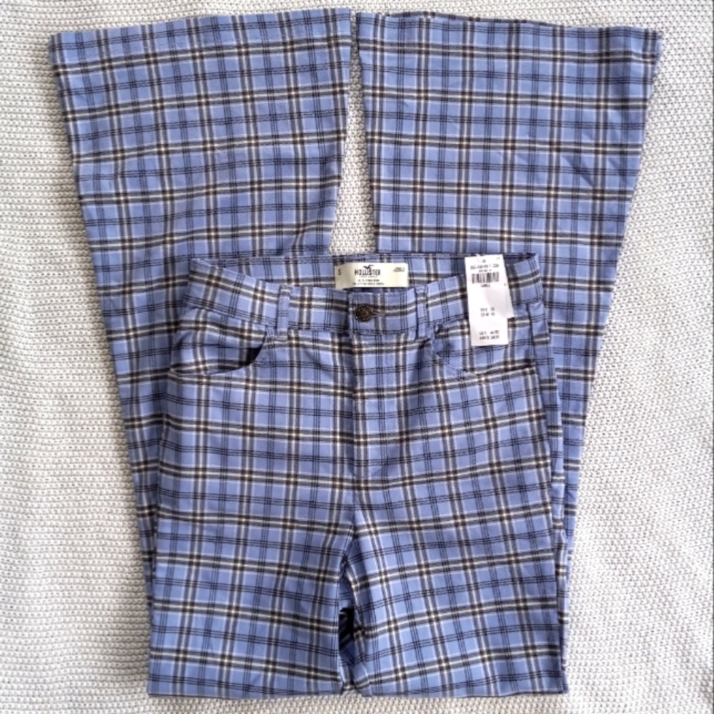 Hollister Blue Plaid Boot Cut Pants